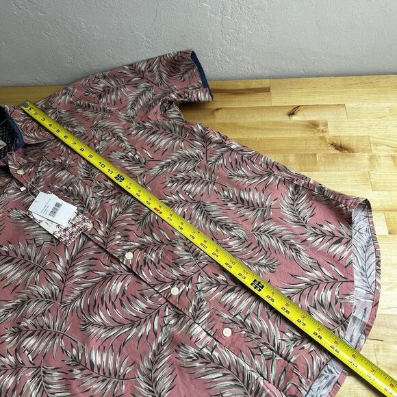 JACHS New York Short Sleeve Button Down Hawaiian Shirt Pink Palm Leaf Size Large - Picture 9 of 9